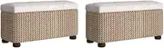 'vidaXL Wood & Cattail Storage Bench with Grey Cushion - Space-Saving Indoor Furniture with Ample Storage Room 69x27x36 cm