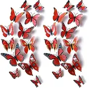 (Red) - Amaonm 24pcs 3d Vivid Special Man-made Lively Butterfly Art DIY Decor Wall Stickers Decals Nursery Decoration, Bathroom Decor, Office Decor, 3d Wall Art, 3d Crafts for Wall Art Kids Room Bedroom