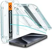 SPIGEN EZ Fit for iPhone 15 Pro Screen Protector, Easy Application Auto Alignment Technology Installation Tray Oleophobic Coating 9H Tempered Slim Glass [2-Pack] - Clear