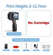 Portable 12.7mm Handheld Inkjet Printer QR Barcode Batch Number Logo Expiry Date Label Printer Gun 25 Languages Non-encrypted No Cartridge-12.7mm