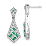 14k White Gold Emerald and Real Diamond Earrings