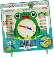 Kisangel Wooden Clock and Calendar Toy Frog Learning Time and Days for Boys and Girls