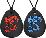 Panny & Mody Pack of 2 Dragon Sensory Chew Necklaces, Silicone Chewy Fidget Stim Toy Chewable Pendant Jewellery for Boys and Girls Autism, Chewing, ADHD, SPD, Sensory Oral Motor Aids(Red/Blue)