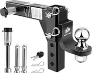 METOWARE Adjustable Trailer Hitch Ball Mount, 9-1/2" Drop and 8-1/4" Rise, 2" Towing Ball 7500 LBS, Fits 2-Inch Receiver, 6-Position Heavy Duty Tow Hitch with Pins and Trailer Hitch Lock
