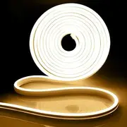 LED Neon Rope Lights 5m Warm White 3000K USB 5V Power Flexible Silicone Waterproof Neon Light Strip for Kitchen Bedroom Indoor Outdoor Decor