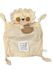 Demdaco Knotted Lion Baby Lovey Security Blanket Yellow Stripes Rattle Blankie