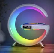 All In One Bluetooth Wireless Speaker Clock Wireless Charger With G Shaped LED Lamp Led Light Lamp White
