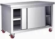 GUAWJRZDP Stainless Steel Prep Table, Stainless Steel Table, Food Prep Worktable, Heavy Duty Prep Worktable with 4 Mobile Castor, for Family Kitchens, Schools, Canteens(L120xW80cm/47.2x31.4in)