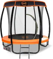 Kahuna 6Ft Outdoor Round Orange/Blue Trampoline for Kids and Children Suited for Fitness, Exercise, Gymnastics with Safety Enclosure and Removable Roof Cover