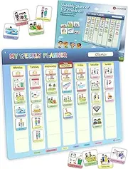 LIKARTO® Weekly Planner for Children - Montessori Magnetic Board incl 194 Magnets & Cord - Fully Writable & Wipeable - Encourages Independence