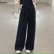 V-Neck Plain Cutout Asymmetrical Button Wrap Vest / High Waist Wide Leg Suit Pants Dress Pants - Black - M