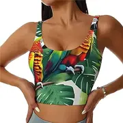 [pvinnk] Tropical Flower Leaf Parrot Print Women Functional Sports Vest Yoga Vest, Workout Vest for Women Lightweight Trendy
