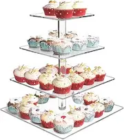 Acrylic Cupcake Display Stand, 4 Tier Square Cupcake Tower Display Pastry Stand Dessert Tree Tower for Wedding Birthday Party