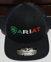 Ariat Men's Black Baseball Cap Hat Mexican Flag Logo Colors Mesh Snapback