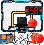 Over-The-Door Mini Basketball Hoop Indoor with LED Lights, Electronic Scoreboard