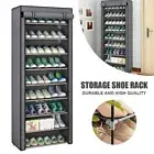 9 Tier Shoe Rack Portable Storage Cabinet Organiser Wardrobe Gray Cover
