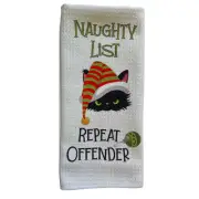 Moody Christmas Cat Repeat Offender Microfiber Waffle Weave Kitchen Dish Towel