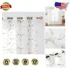Beautiful White Embroidered Sheer Curtains with Gold Floral Pattern - 84" Length