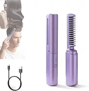 2024 Latest Hairdressing Comb, Rechargeable Mini Hair Straightener Comb,3 Temperature Adjustments Flat Iron,Portable Hair Straightener Cordless,Electric Straightening Comb For Black Hair (C)