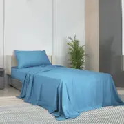 Dreamz 3PCS 100% Bamboo Bed Sheet Set Single Blue