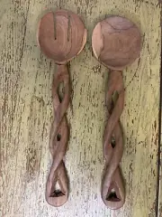 Hand carved Wooden Salad Servers, African, Never Used