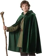 keland Cape Hobbit Lord of the Rings Costume with LOTR Leaf Brooch (Green, Large)
