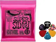 Bundle Ernie Ball Super Slinky Guitar Strings 2223 (9-42) with 6 plectrums