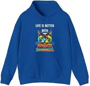 [X.Style] Life is Better with Cats and Books Reading Books ds027 Hoodie Royal S