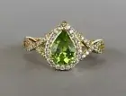 2.60Ct Pear Cut Natural Green Peridot 18k yellow Gold Plated Halo Wedding Ring