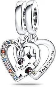 [FASHIONS FOREVER HOUSE OF PREMIUM FASHION JEWELLERY] 925 Sterling Silver True Friends Puzzle Piece Hearts Dangle Bead Charms For Pandora Bracelets Charms Necklace | Cubic Zirconia Charm | Gift Boxed, Sterling Silver Cubic Zirconia, Cubic Zirconia