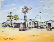 Old Aussie homestead with 2 cattle dogs and 2 old cars - by Gazza Miller