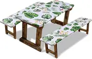 SUQ I OME Picnic Table Cover with Bench Covers Camping Essentials Waterproof Windproof Camping Tablecloth with handbag, Fitted Rectangle Tables and Seats, 72in (Green White, 72inch)