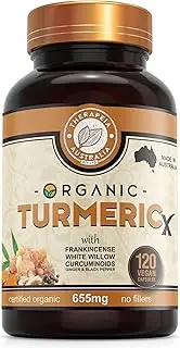 Organic Turmeric X capsules 120caps - with Frankincense, White Willow, Curcumin, Ginger and Black Pepper - Australian Owned & Manufactured whole food Certified Organic