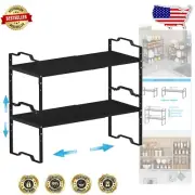 Versatile Kitchen Shelf Organizer - 2-Pack Expandable Spice Rack in Black