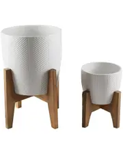 Flora Bunda 10in & 6.6in Chevron Ceramic Planters on Stands