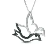 Enhanced Black and White Natural Diamond Accent Doves Pendant in Sterling Silver with Black Rhodium