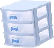 Frediuo Mini Drawer Organizer for Desk Beads Organizer Box Sundries Case Transparent for Organizing Desktop Storage Box for Home Room, Blue 3 Tier