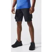 Mens Black Man Active Gym 5inch Regular Fit Cargo Pocket Training Shorts