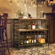Costway4-Tier Freestanding Wine Rack with Wine Storage-Rustic Brown