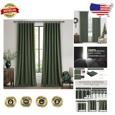 Vintage Dark Green Blackout Curtains 2 Panels - Noise Reducing & Stylish