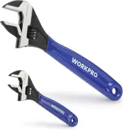 WORKPRO 2-Piece Adjustable Wrench Set, 6-Inch & 10-Inch Wrenches, Wide Jaw Black