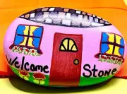 Hand Painted Welcome Home Stone Garden Yard Porch House Decor Rock Colorful Art
