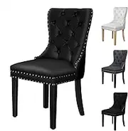 ALFORDSON PU Leather Dining Chair Set of 2 with Wood Legs, Wooden Kitchen Cafe Chair with Ergonomic Backrest & Anti-Slip Floor Protectors, Max 150kg, Black, VIGA Series