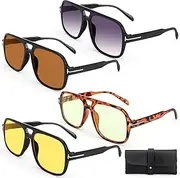 [AutoWT] 4 PCS Retro Aviator Sunglasses - 70s 4 Colors Rectangle Sun Glasses with UV400 Protection for Party Favors