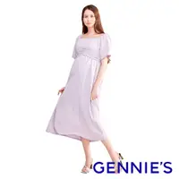 在飛比找蝦皮商城優惠-【Gennies 奇妮】法式氣質方領收腰綁帶孕婦洋裝-紫 孕