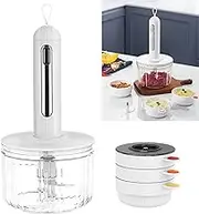 Cordless Food Processor, 1.5L Thickened Glass Bowl with 3 * 150ml Mini Bowl, Portable Type-C Charging Electric Meat Grinder and Vegetable Cutter for Meat, Vegetables, Fruits, Nuts and Sauces,White