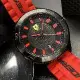FERRARI48mm圓形黑精鋼錶殼黑色錶盤真皮皮革紅錶帶款FE00072
