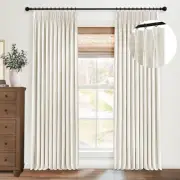 Pinch Pleated Blackout Curtains 96 Inches Long, Linen Blend, 100% Blackout Dr...