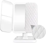 Leather Grain Lighted Vanity Makeup Mirror with 78 LED, Trifold Mirror with 3 Color Lighting Modes - Touch Control Design, 1x/2x/3x Magnification