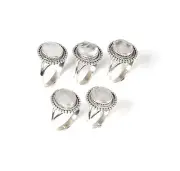 Wholesale 5pc 925 Solid Sterling Silver Cut White Rainbow Moonstone Ring Lot C88